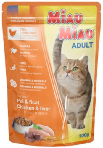 Miau Miau nedves macskaeledel, 100g, csirke&máj, 24/ #