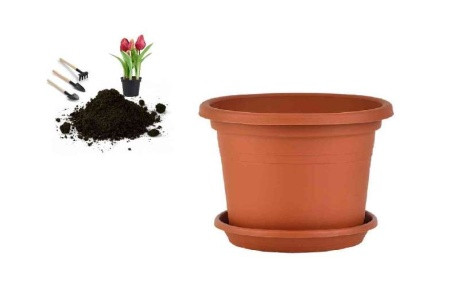 Virágcserép + alátét, Cilindro, terrakotta, 20 cm,