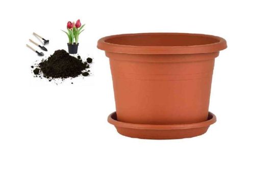 Virágcserép + alátét, Cilindro, terrakotta, 35 cm 