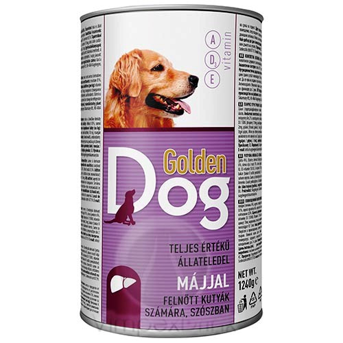 Golden Dog, teljesértékű kutyaeledel, konzerv, máj, 1240g. 12 db/ zsugor