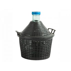 Demizson, üveg, műanyag kosárban, 10 liter